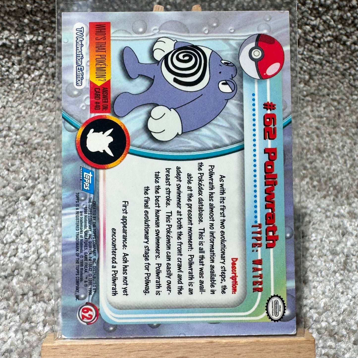 Poliwrath #62 Topps 1999 TV Animation Edition Pokémon TCG