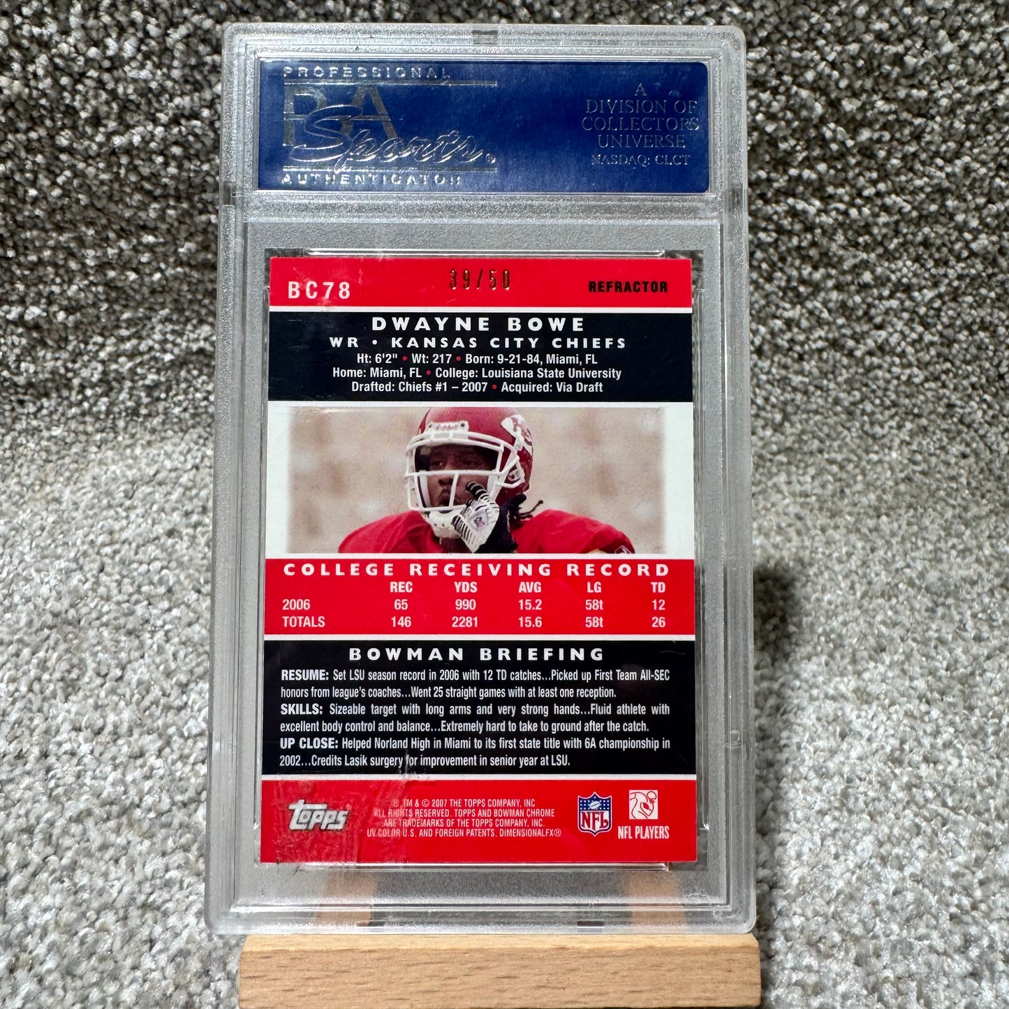 2007 Bowman Chrome Dwayne Bowe Gold PSA - POP 1