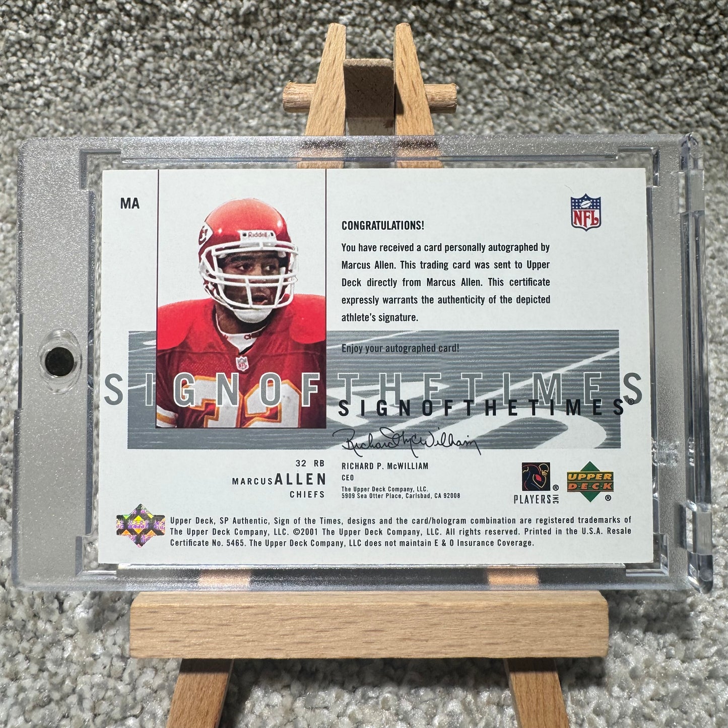 2001 SP Authentic Marcus Allen Sign Of The Times Autograph